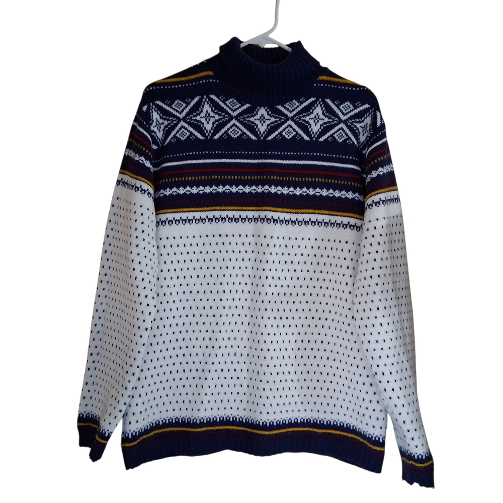 Vintage 70s Lord Jeff Knitted 100% Orlon Acrylic Men's Sweater Large Star Nordic